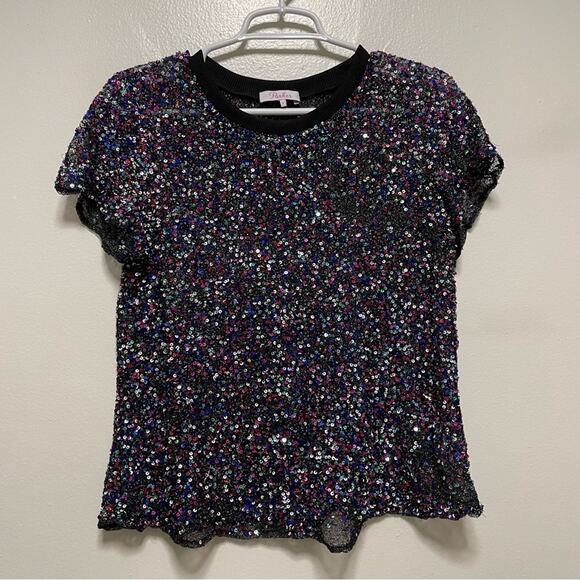 Parker Anna Short Sleeved Sequined Crewneck Multicolor Blouse - Picture 8 of 13